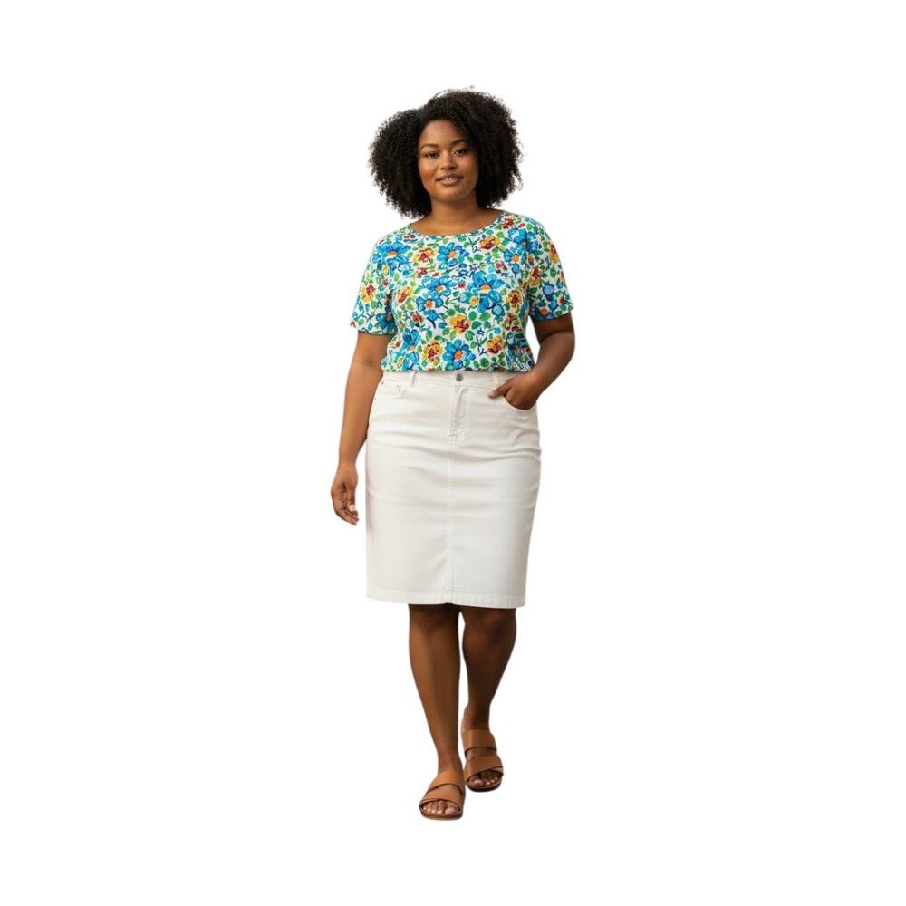 Charter Club knee length white denim skirt with 5 pocket design Women's 14